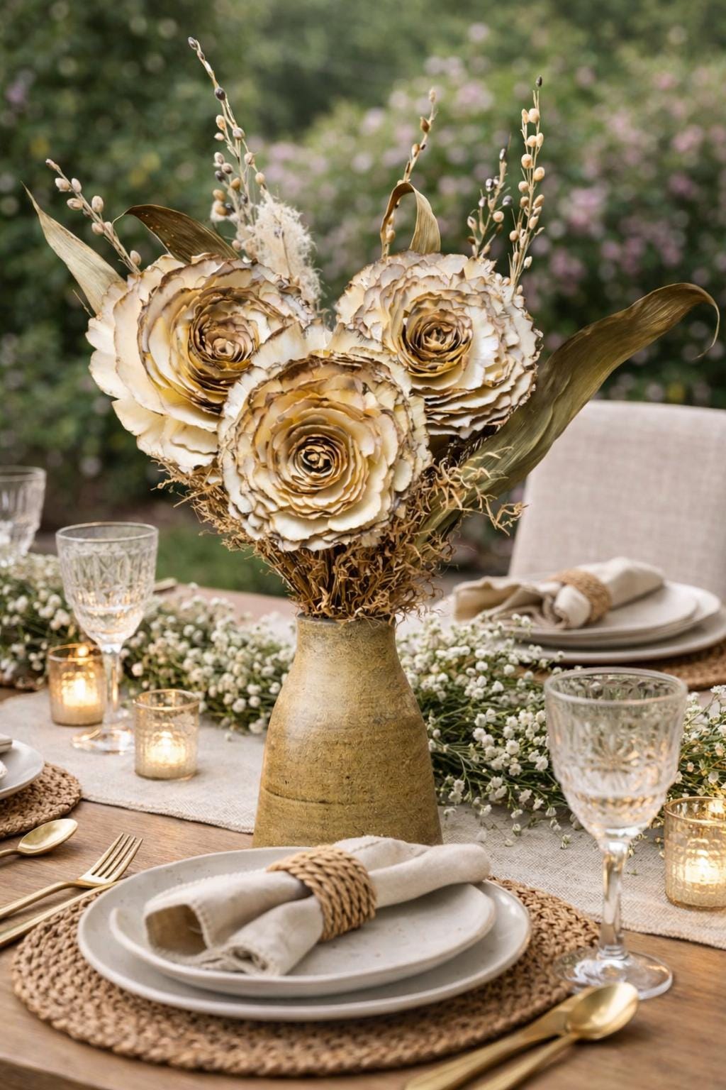 Dried Floral Arrangement, beige and White large florals and fillers, Ceramic vase, Boho Centerpiece for vases, centerpieces, and home styling