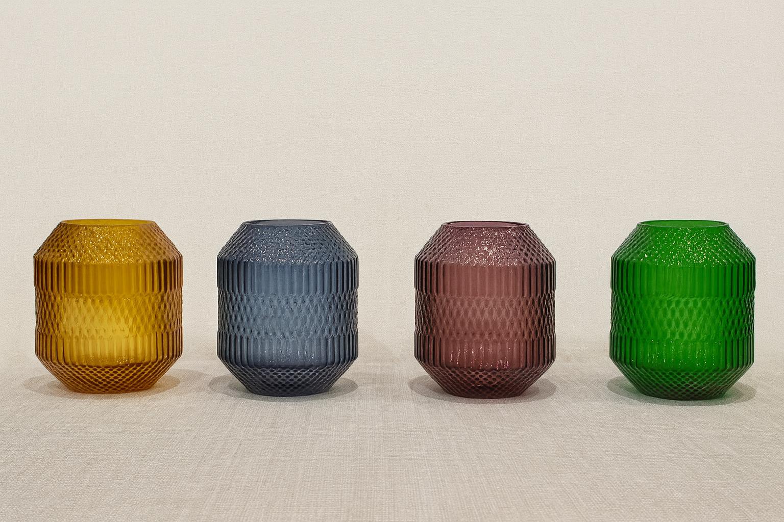 Textured Geometric Glass Vase – Multiple Colors for vases, centerpieces, and home styling