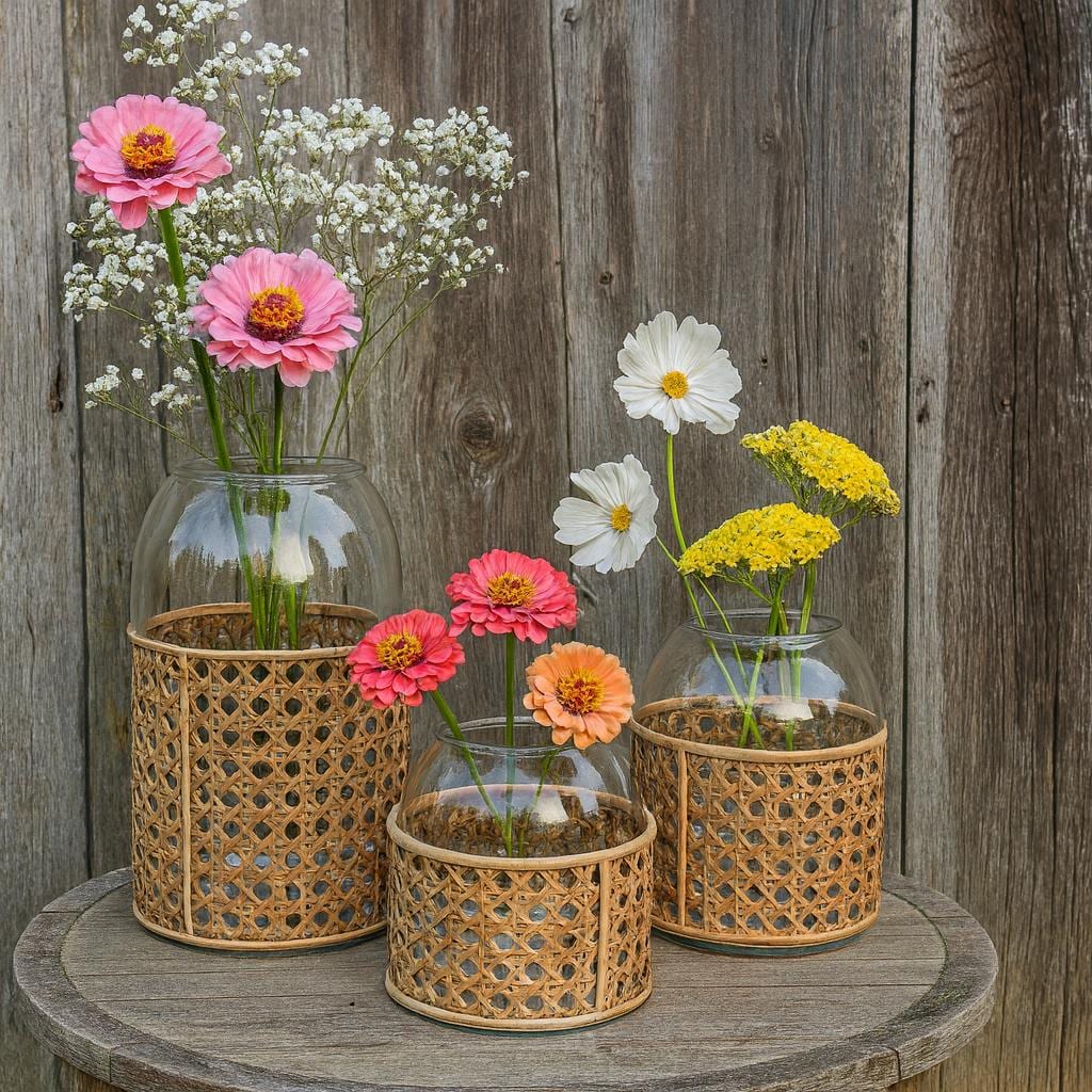 Rattan Wrapped Glass Vase | Dylan | Boho Rustic Modern Decor | Multiple Sizes for vases, centerpieces, and home styling