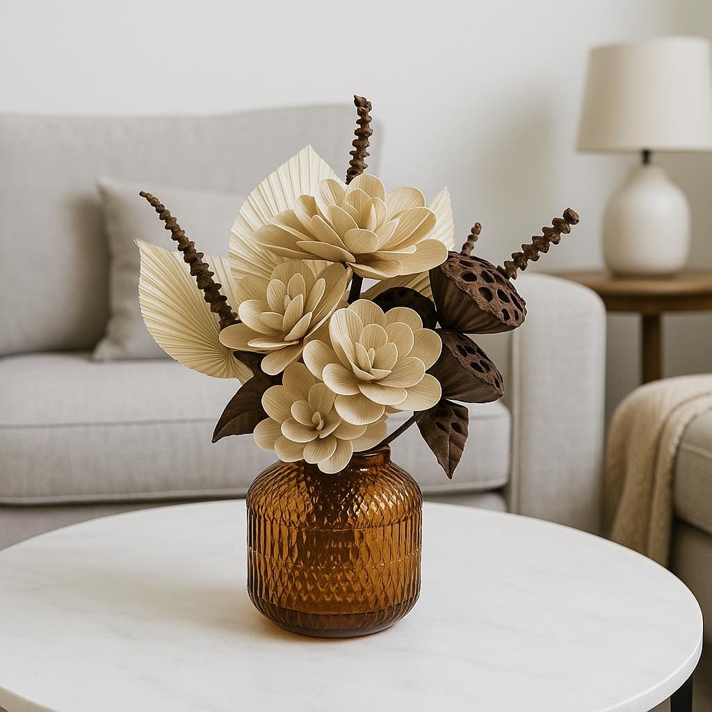 Amber Ribbed Glass Vase elegant for table– Modern Dried Floral bouquet. Thanksgiving centerpiece for vases, centerpieces, and home styling