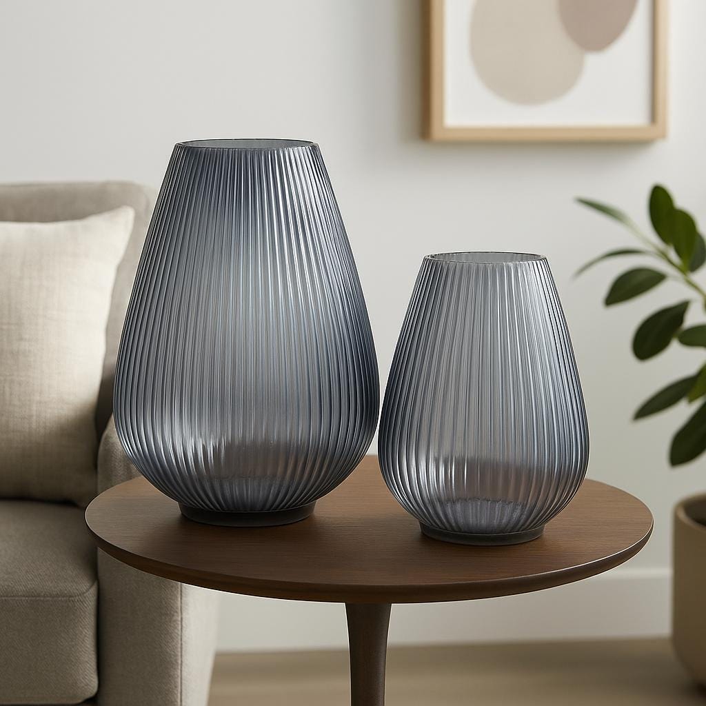 Ribbed Tear Drop Glass Vase | Modern Decorative Vase | 9” or 12” Centerpiece Decor for vases, centerpieces, and home styling