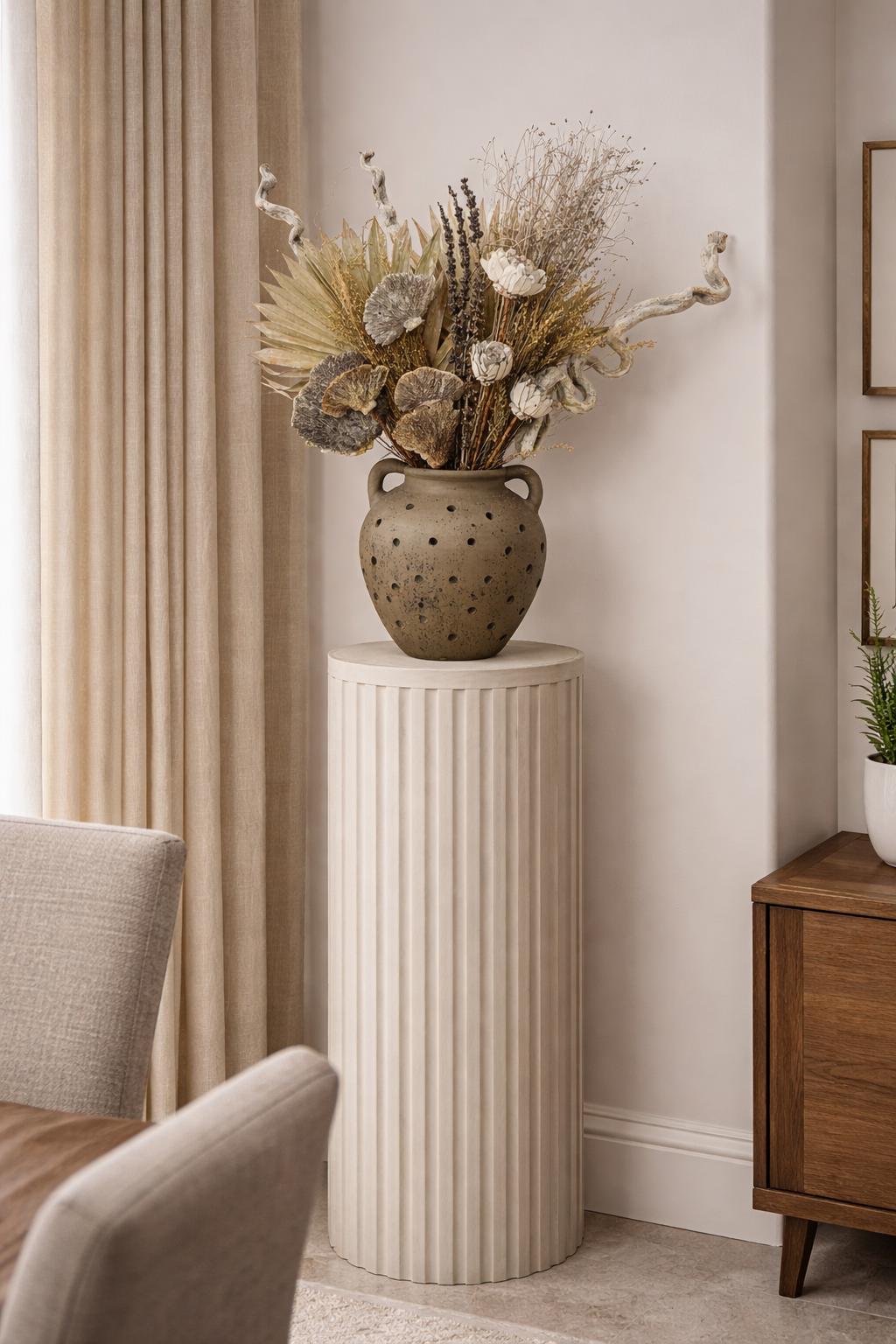 Dried Floral Arrangement, with Everflorals and organic elements, Ceramic modern vase for vases, centerpieces, and home styling