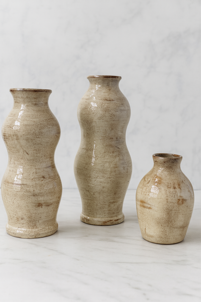 Alex Antique Ceramic Vase Collection | Beige & Gold Rustic Vases | Vintage Inspired Neutral Home Decor