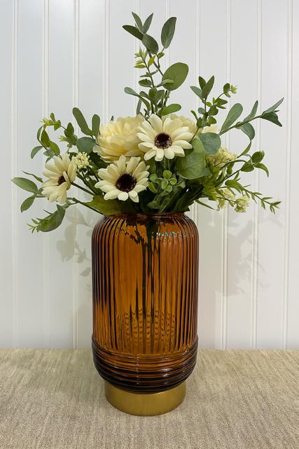 Ribbed Glass Vase with Gold Metal Base | Modern Colored Vase | Elegant Centerpiece Decor for vases, centerpieces, and home styling