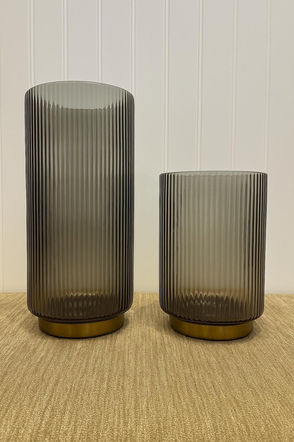 Ribbed Glass Vase with Gold Base | Modern Flower Vase | Tall Centerpiece Decor for vases, centerpieces, and home styling