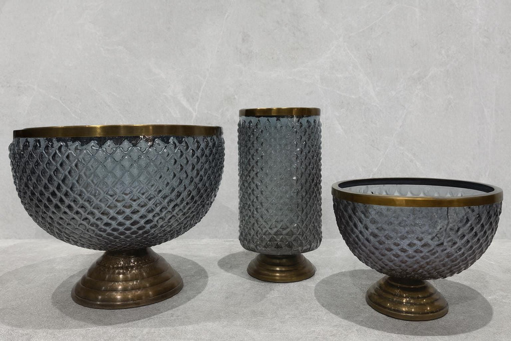 Diamond Glass Vase Set with Gold Pedestal | Modern Centerpiece | Wedding Table Decor for vases, centerpieces, and home styling