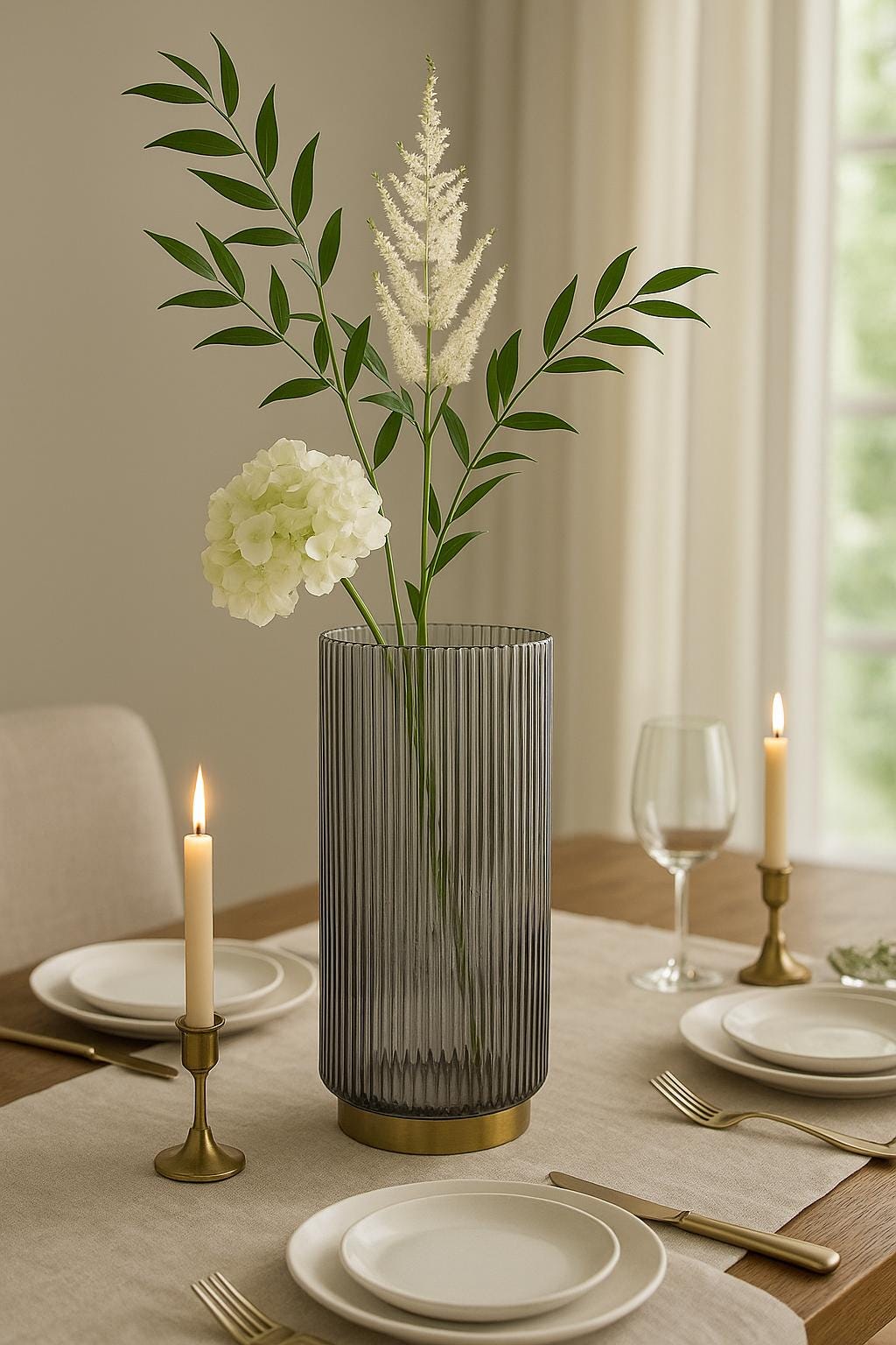 Ribbed Glass Vase with Gold Base | Modern Flower Vase | Tall Centerpiece Decor for vases, centerpieces, and home styling