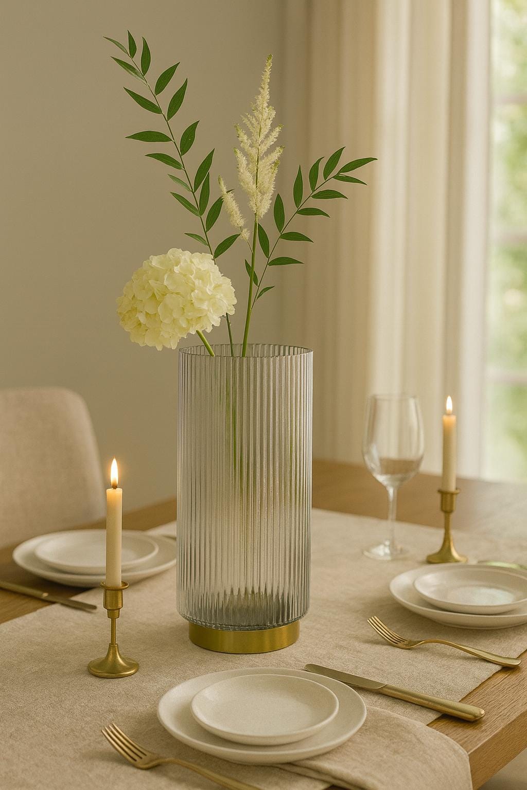 Ribbed Glass Vase with Gold Base | Modern Flower Vase | Tall Centerpiece Decor for vases, centerpieces, and home styling
