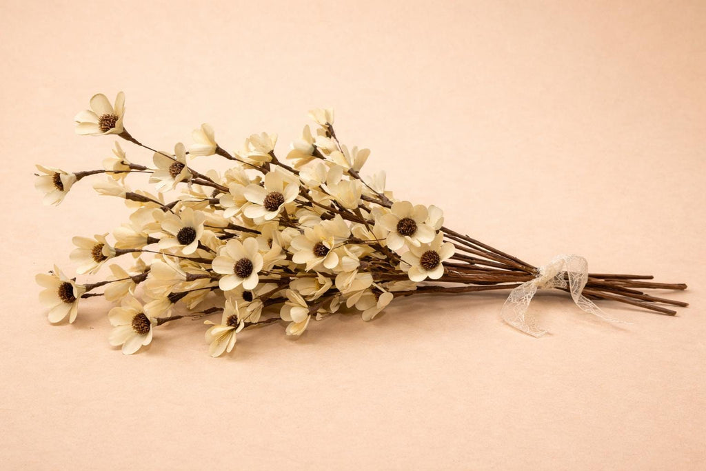 Deco Flower Branch Arrangement in Gold Glass Vase | Elegant Neutral Floral Centerpiece | Luxury Faux Flower Arrangement for vases, centerpieces, and home styling