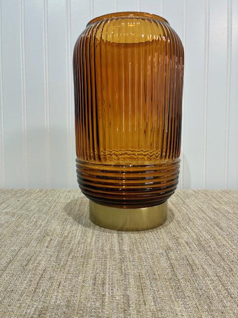Ribbed Glass Vase with Gold Metal Base | Modern Colored Vase | Elegant Centerpiece Decor for vases, centerpieces, and home styling