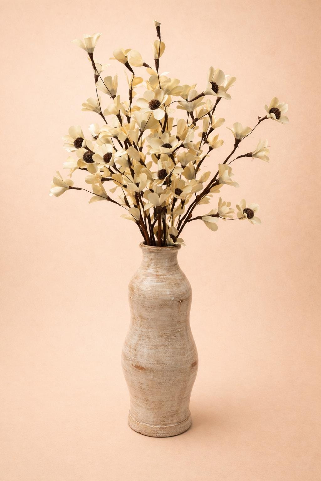 Deco Flower Branch Arrangement in Gold Glass Vase | Elegant Neutral Floral Centerpiece | Luxury Faux Flower Arrangement for vases, centerpieces, and home styling