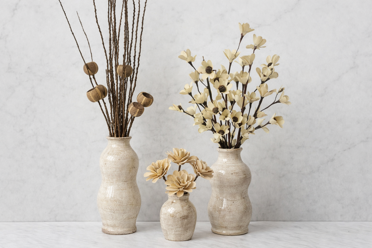 Alex Antique Ceramic Vase Collection | Beige & Gold Rustic Vases | Vintage Inspired Neutral Home Decor image 3