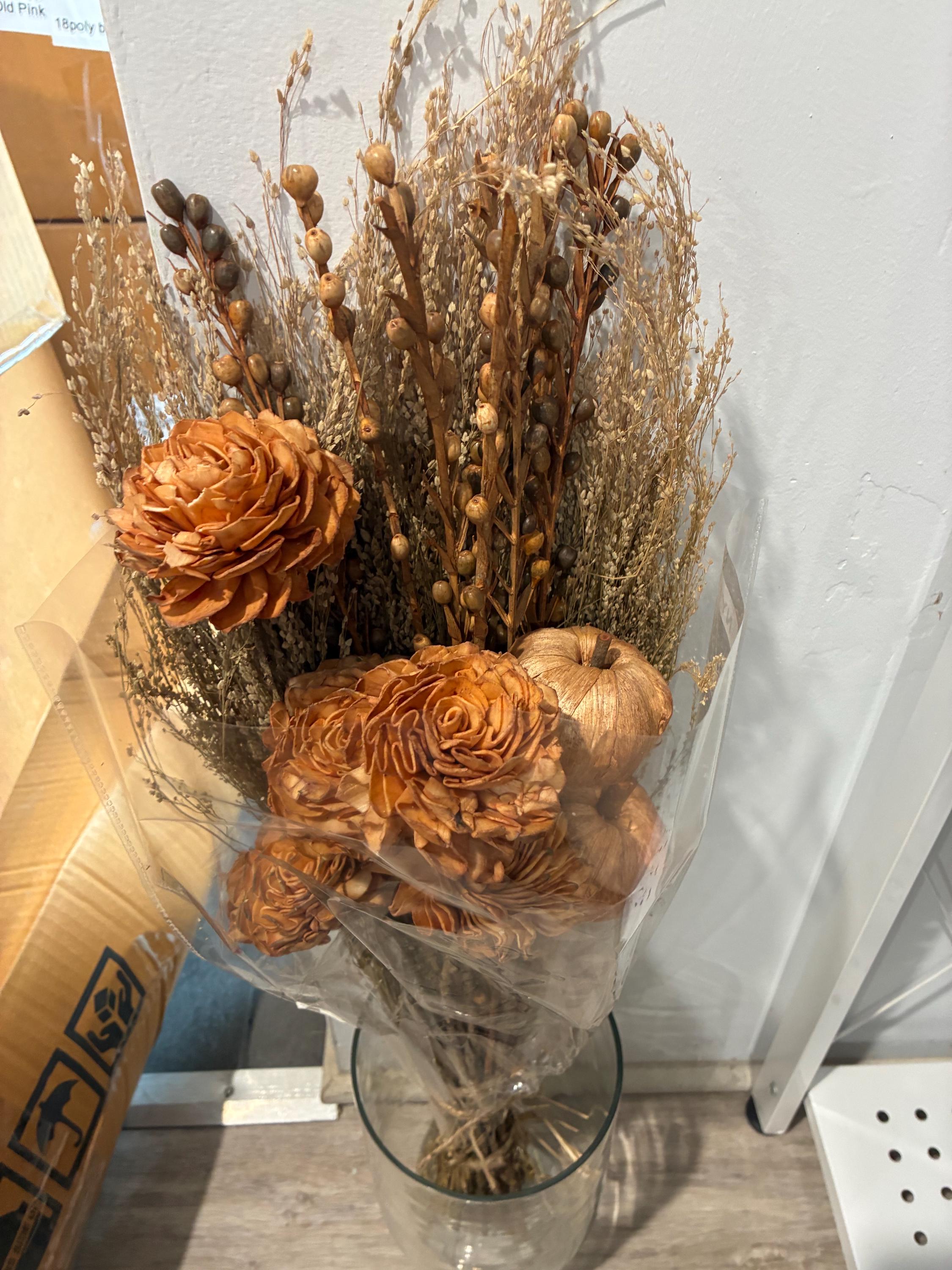 Amber Dried Flower Bouquet | Rustic Warm Floral Arrangement | EverFloral Home Décor NY1116 for vases, centerpieces, and home styling
