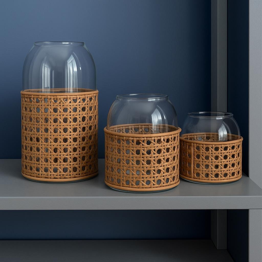 Rattan Wrapped Glass Vase | Dylan | Boho Rustic Modern Decor | Multiple Sizes for vases, centerpieces, and home styling