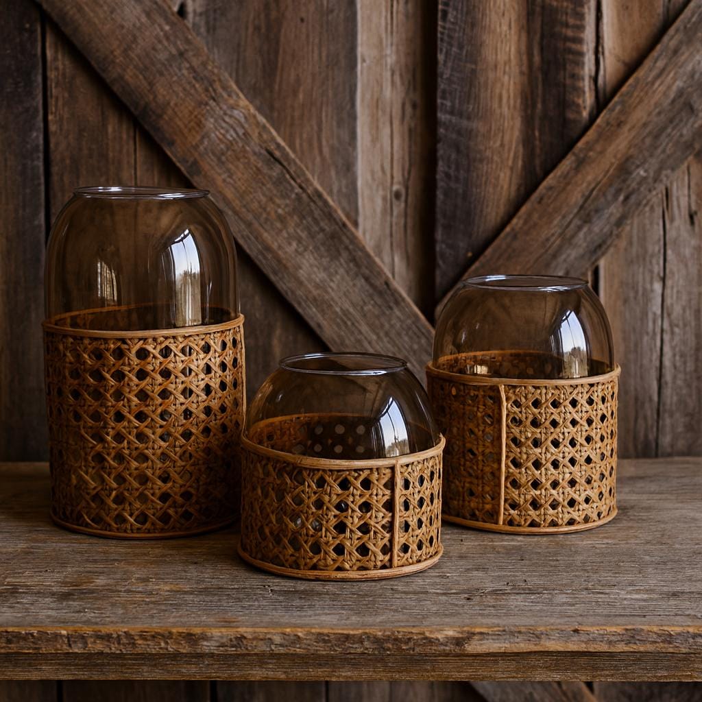 Rattan Wrapped Glass Vase | Dylan | Boho Rustic Modern Decor | Multiple Sizes for vases, centerpieces, and home styling