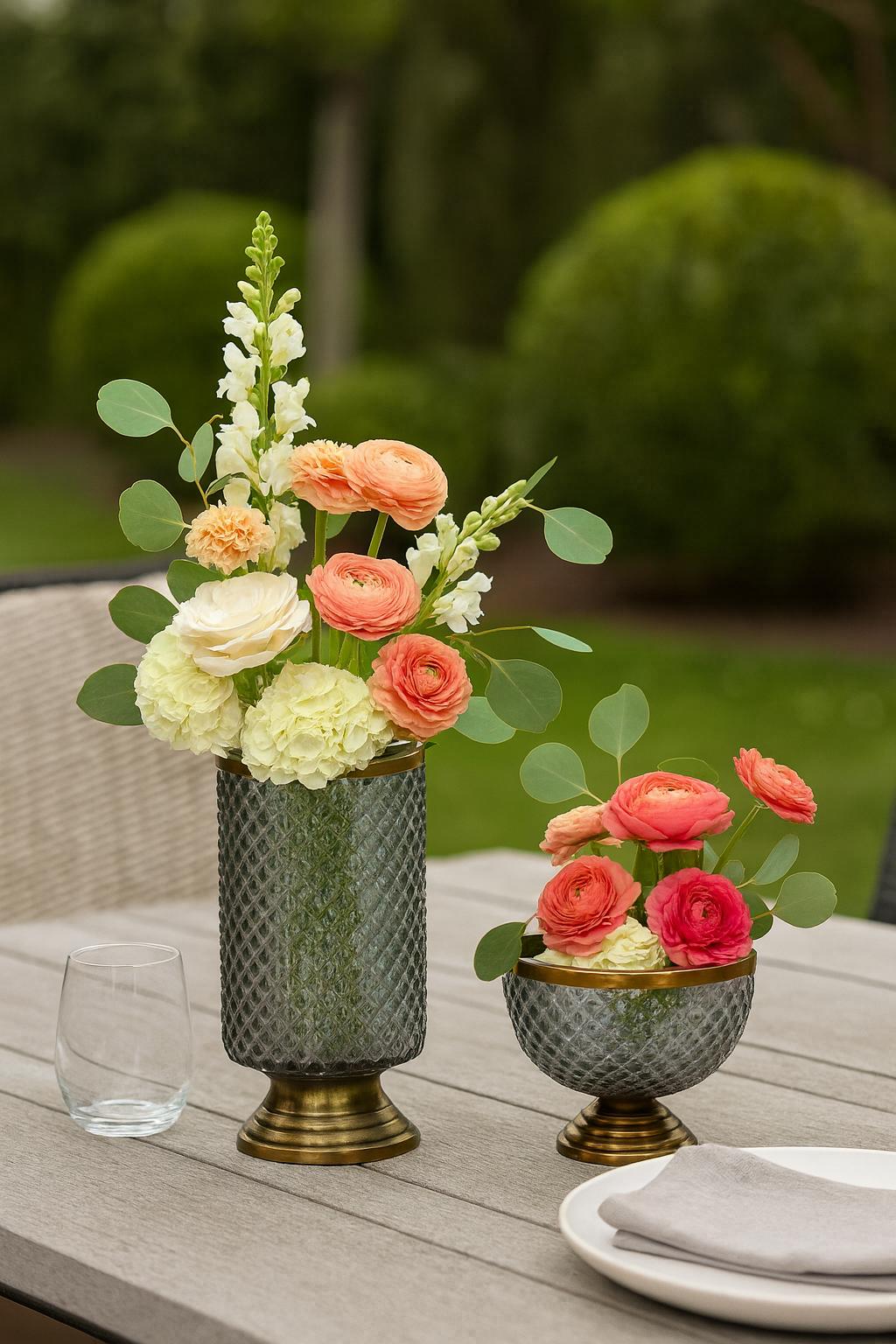 Diamond Glass Vase Set with Gold Pedestal | Modern Centerpiece | Wedding Table Decor for vases, centerpieces, and home styling
