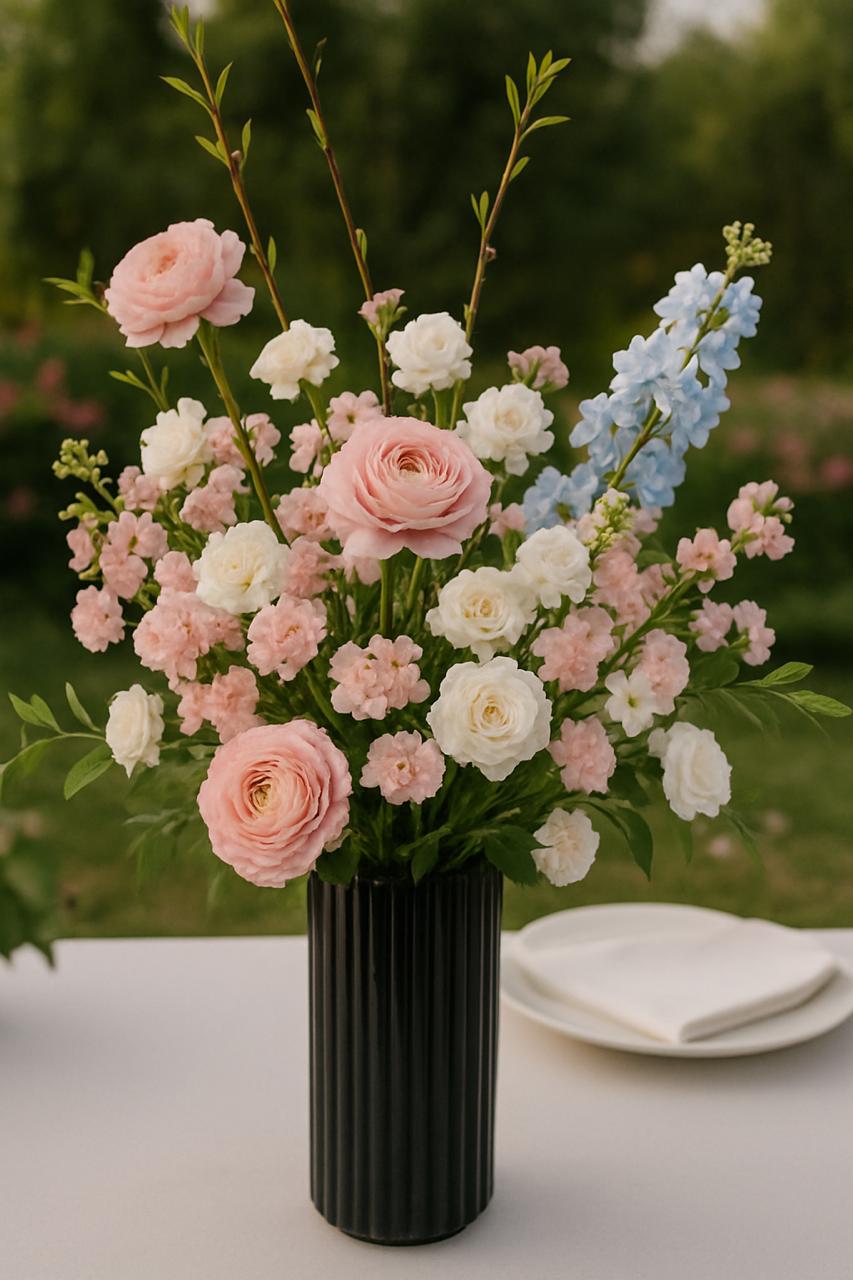 Modern Ribbed Glass Vase | Minimalist Black or White Table Vase | Contemporary Home Decor Accent 12.5"x6" for vases, centerpieces, and home styling