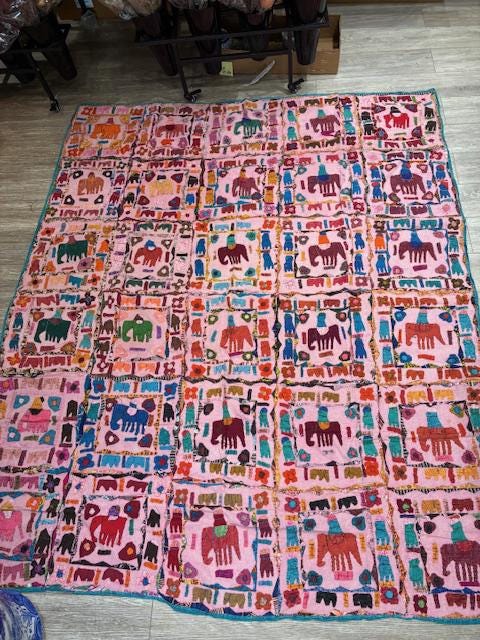 Handmade Indian Patchwork Tapestry | Elephant Quilt Wall Hanging | Boho Textile Art | Colorful Ethnic Home Decor for vases, centerpieces, and home styling