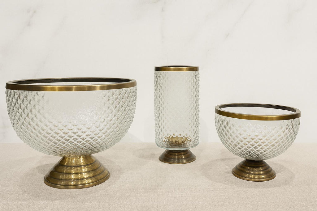 Diamond Glass Vase Set with Gold Pedestal | Modern Centerpiece | Wedding Table Decor for vases, centerpieces, and home styling
