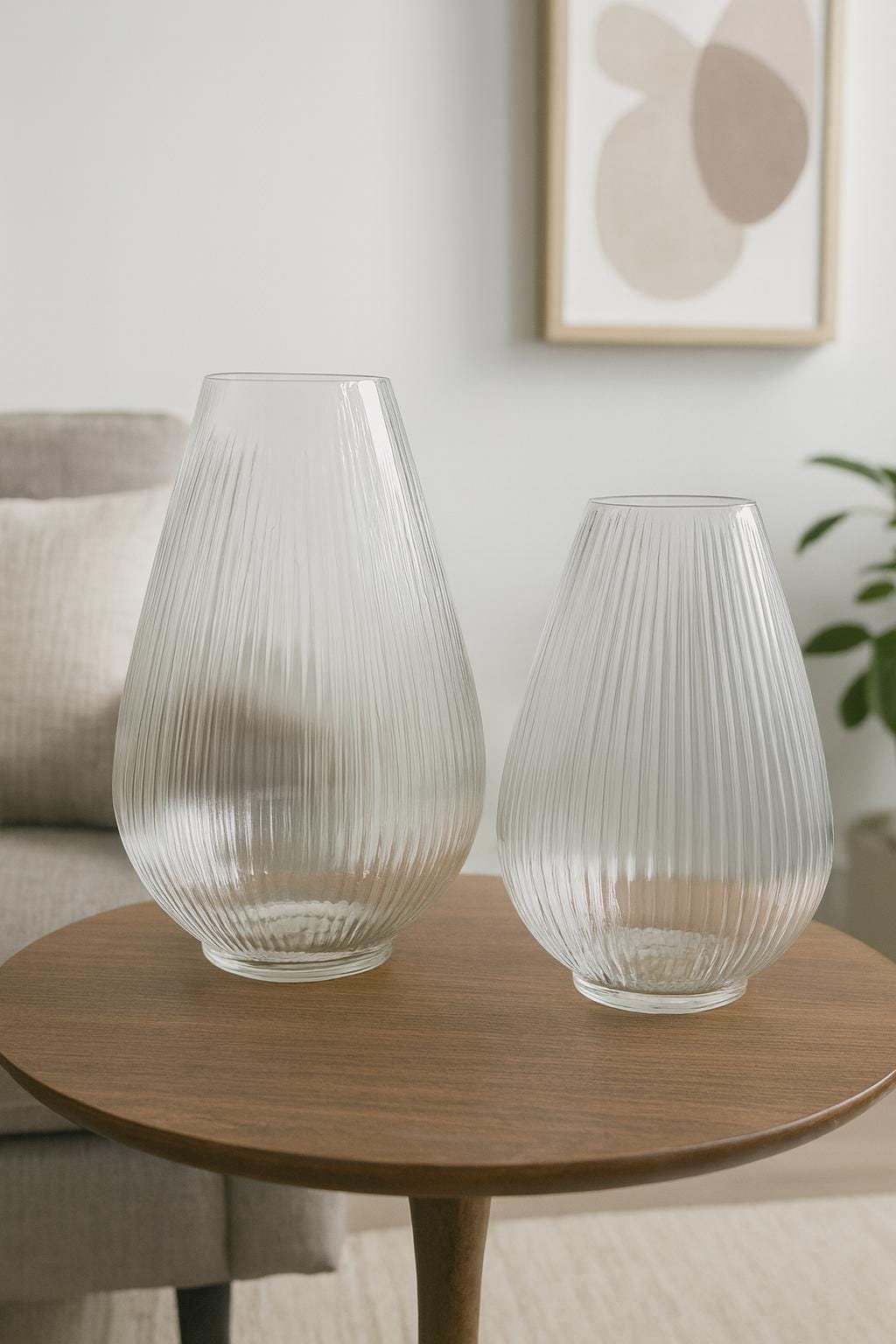 Ribbed Tear Drop Glass Vase | Modern Decorative Vase | 9” or 12” Centerpiece Decor for vases, centerpieces, and home styling