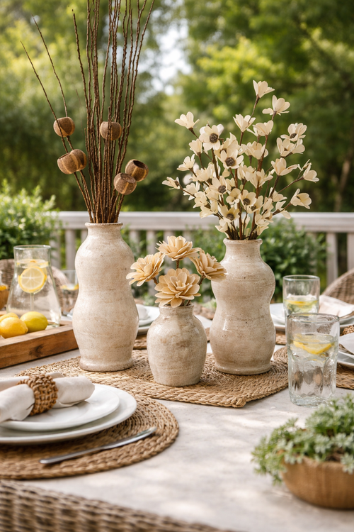 Alex Antique Ceramic Vase Collection | Beige & Gold Rustic Vases | Vintage Inspired Neutral Home Decor image 2