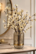 Deco Flower Branch Arrangement in Gold Glass Vase | Elegant Neutral Floral Centerpiece | Luxury Faux Flower Arrangement for vases, centerpieces, and home styling