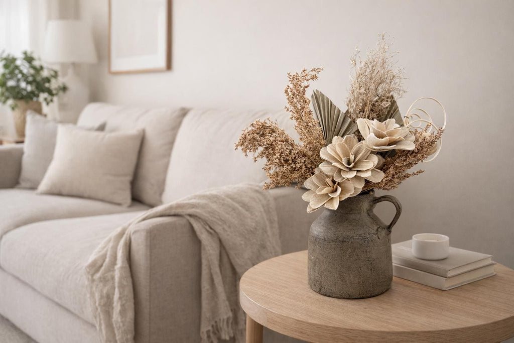 Dried Floral Arrangement, beige and nutrals, Ceramic vase, Boho Centerpiece for vases, centerpieces, and home styling