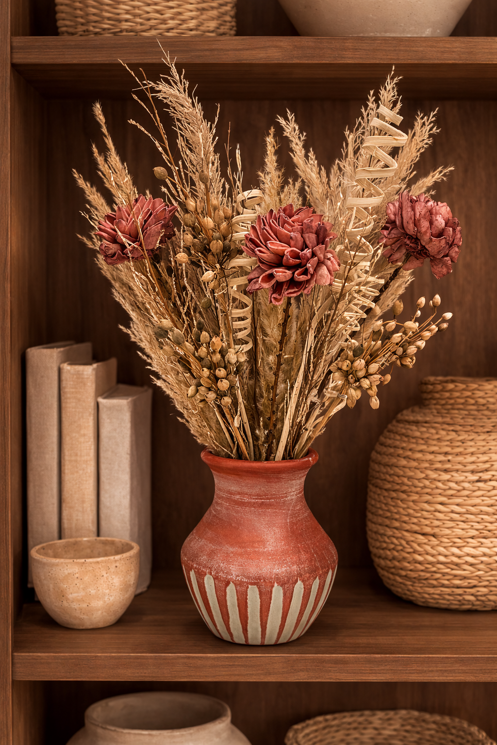 Sola Wood Flower Arrangement | Dried Floral Bouquet | Neutral Boho Home Decor | Farmhouse Shelf Decor | Rustic Floral Arrangement for vases, centerpieces, and home styling