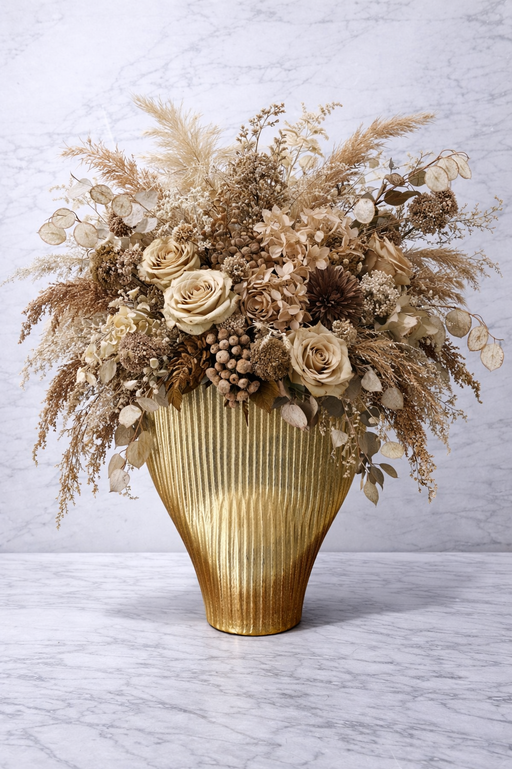 Emily Gold Metal Vase Collection | Ribbed Sculptural Vase | Modern Luxury Home Decor Accent image 2