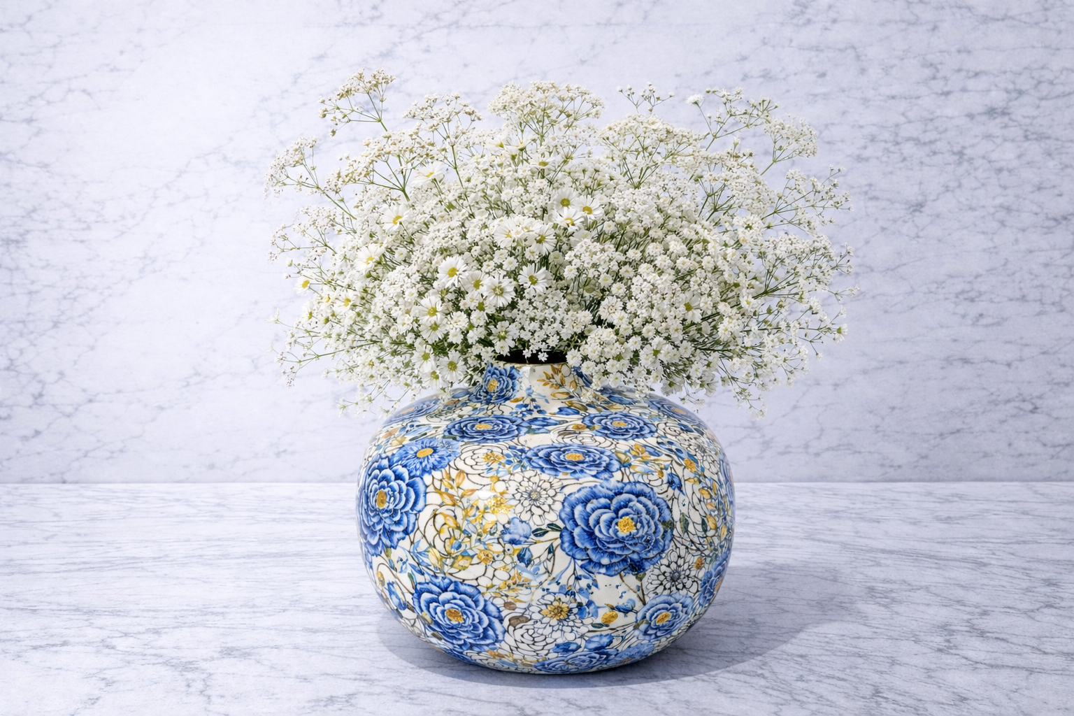 Martin Blue Floral Metal Vase | Printed Chinoiserie Vase | Decorative Modern Home Decor Accent image 2