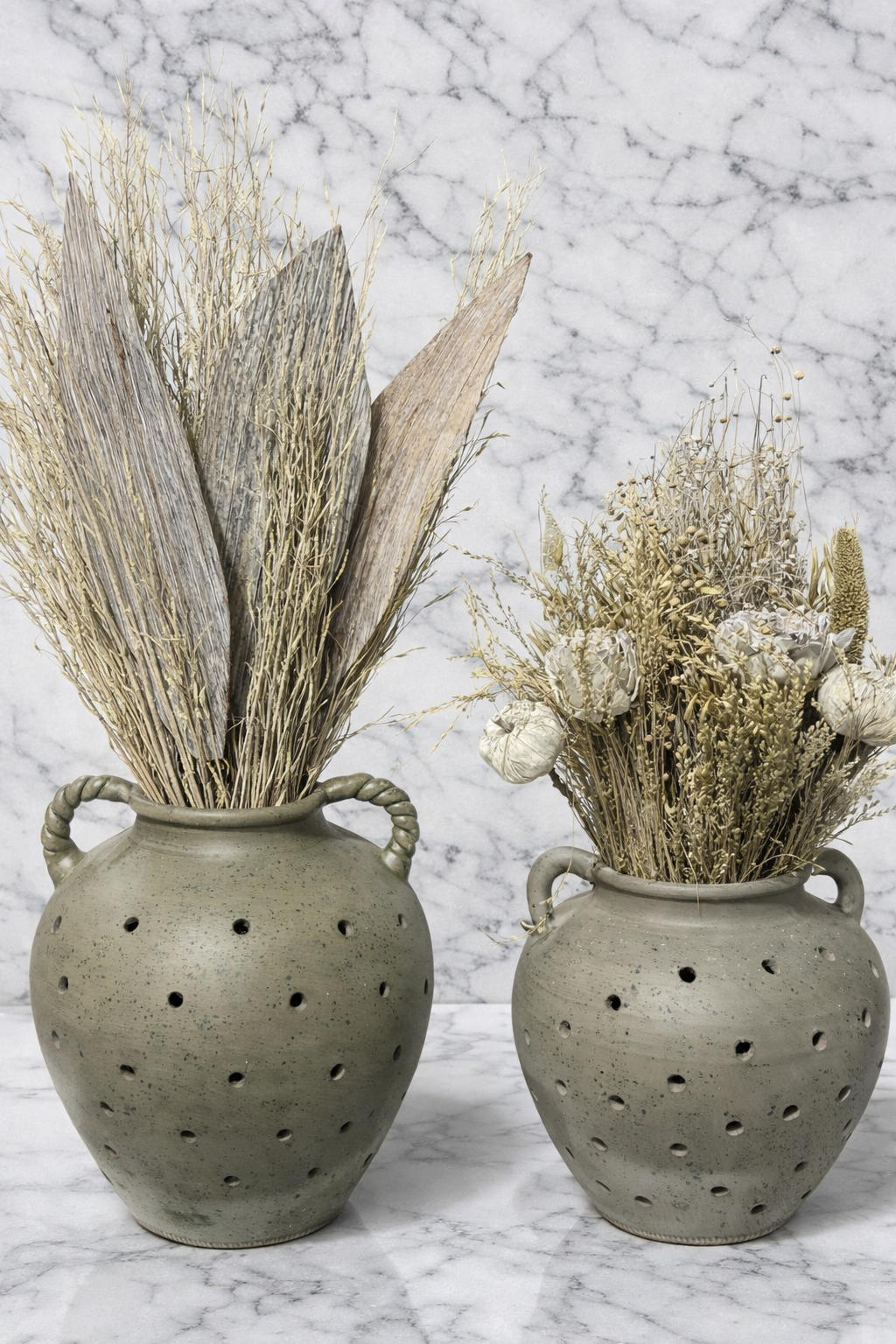 Peyton Ceramic Vase Collection | Olive Green Rustic Vase with Handles | Mediterranean Home Decor image 2