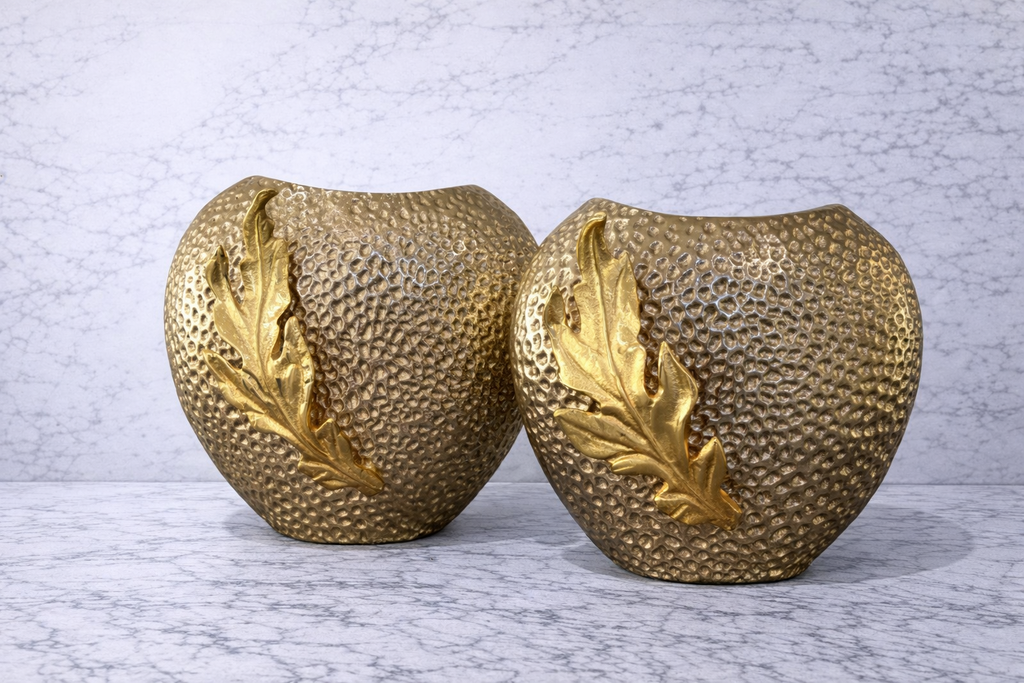 Guy Gold Metal Vase Collection | Sculptural Leaf Accent Vase | Luxury Decorative Home Decor
