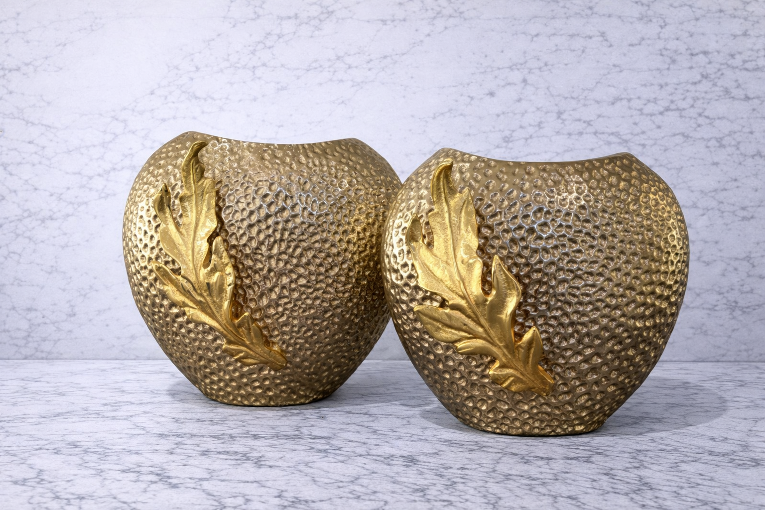 Guy Gold Metal Vase Collection | Sculptural Leaf Accent Vase | Luxury Decorative Home Decor