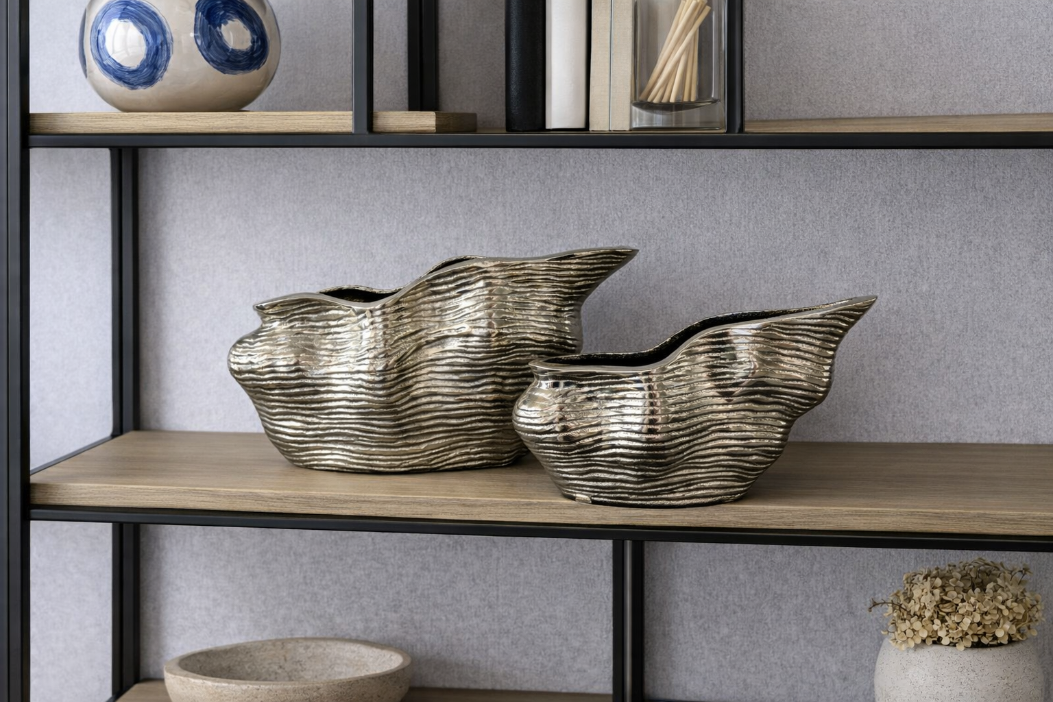 Robert Textured Metal Vase Collection | Sculptural Modern Decorative Bowls | Luxury Contemporary Home Decor image 2