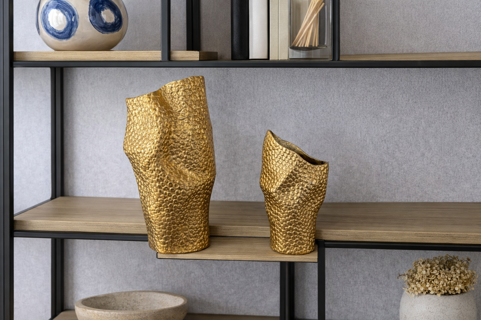 Lucy Gold Metal Vase Collection | Sculptural Textured Vase | Modern Luxury Home Decor Accent image 3