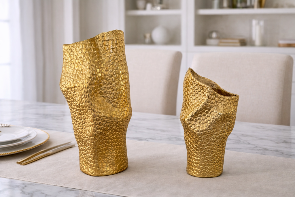 Lucy Gold Metal Vase Collection | Sculptural Textured Vase | Modern Luxury Home Decor Accent image 2