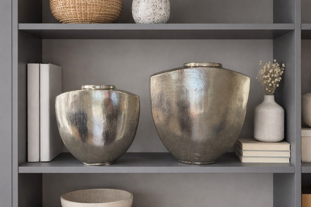 Joanne Silver Metal Vase Collection | Modern Textured Decorative Vase | Luxury Contemporary Home Decor image 2