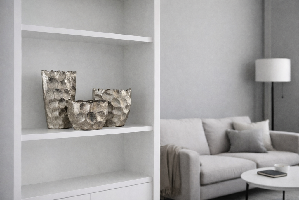 Jenna Silver Metal Vase Collection | Sculptural Textured Modern Vases | Luxury Contemporary Home Decor image 4