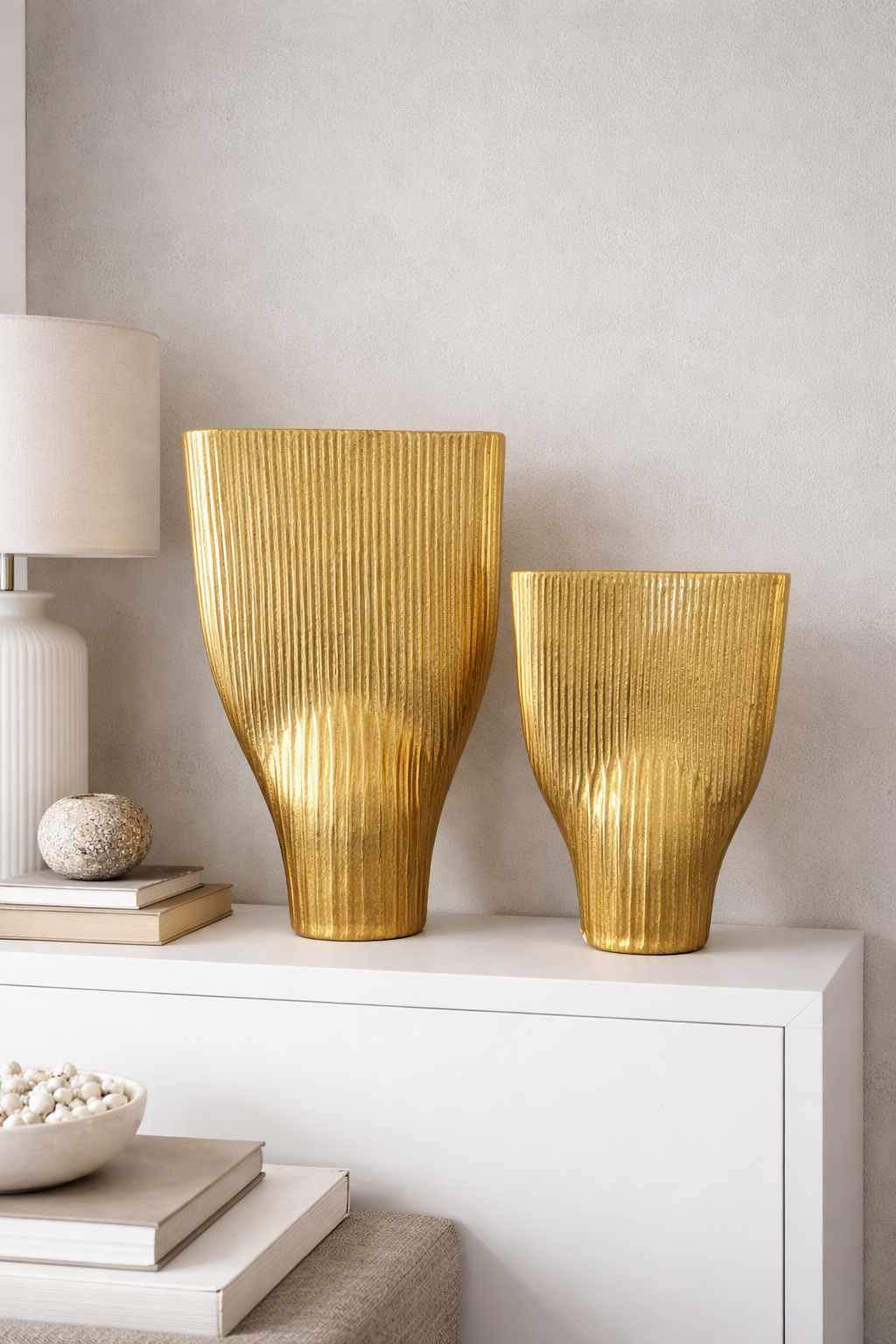 Emily Gold Metal Vase Collection | Ribbed Sculptural Vase | Modern Luxury Home Decor Accent image 3