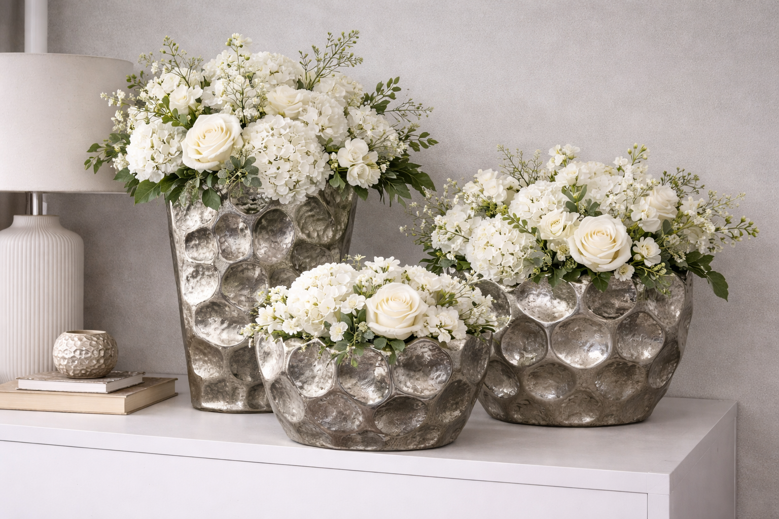 Jenna Silver Metal Vase Collection | Sculptural Textured Modern Vases | Luxury Contemporary Home Decor image 3