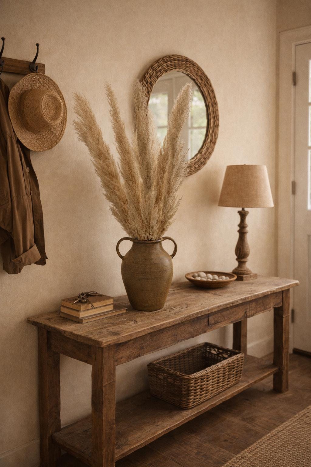 Pampas Grass Arrangement in Rustic Vase | Boho Entryway Decor | Farmhouse Living Room Styling | Dried Pampas Bouquet for vases, centerpieces, and home styling