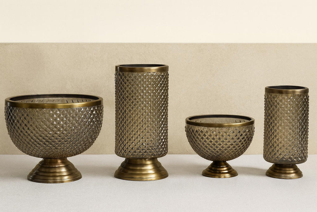 Diamond Glass Vase Set with Gold Pedestal | Modern Centerpiece | Wedding Table Decor for vases, centerpieces, and home styling