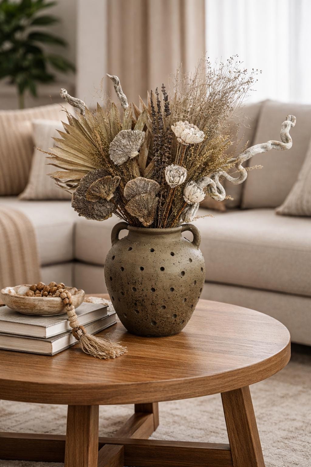 Dried Floral Arrangement, with Everflorals and organic elements, Ceramic modern vase for vases, centerpieces, and home styling