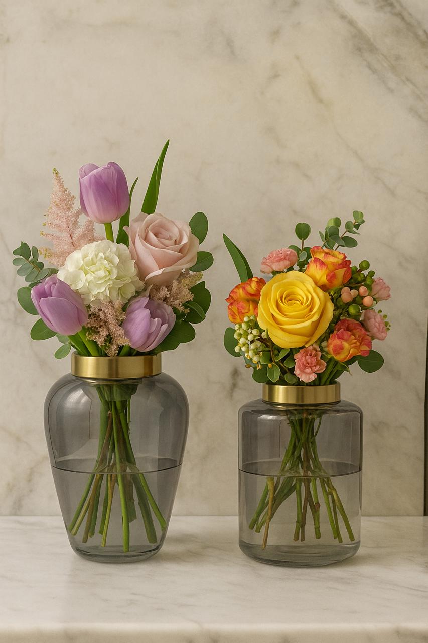 Ombre Glass Vase with Gold Ring | Modern Decorative Vase | Elegant Centerpiece Decor for vases, centerpieces, and home styling