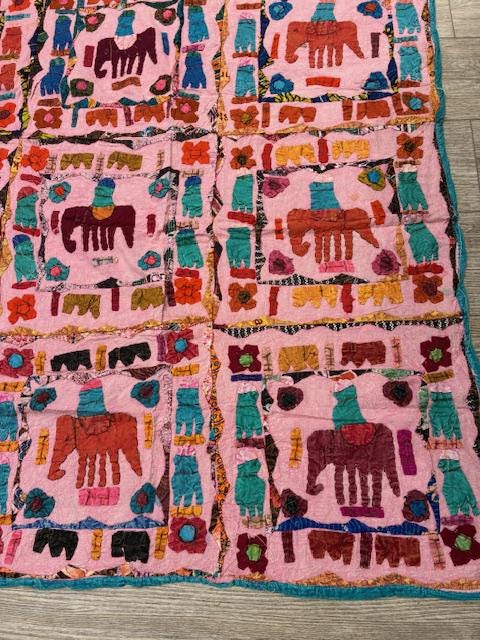 Handmade Indian Patchwork Tapestry | Elephant Quilt Wall Hanging | Boho Textile Art | Colorful Ethnic Home Decor for vases, centerpieces, and home styling