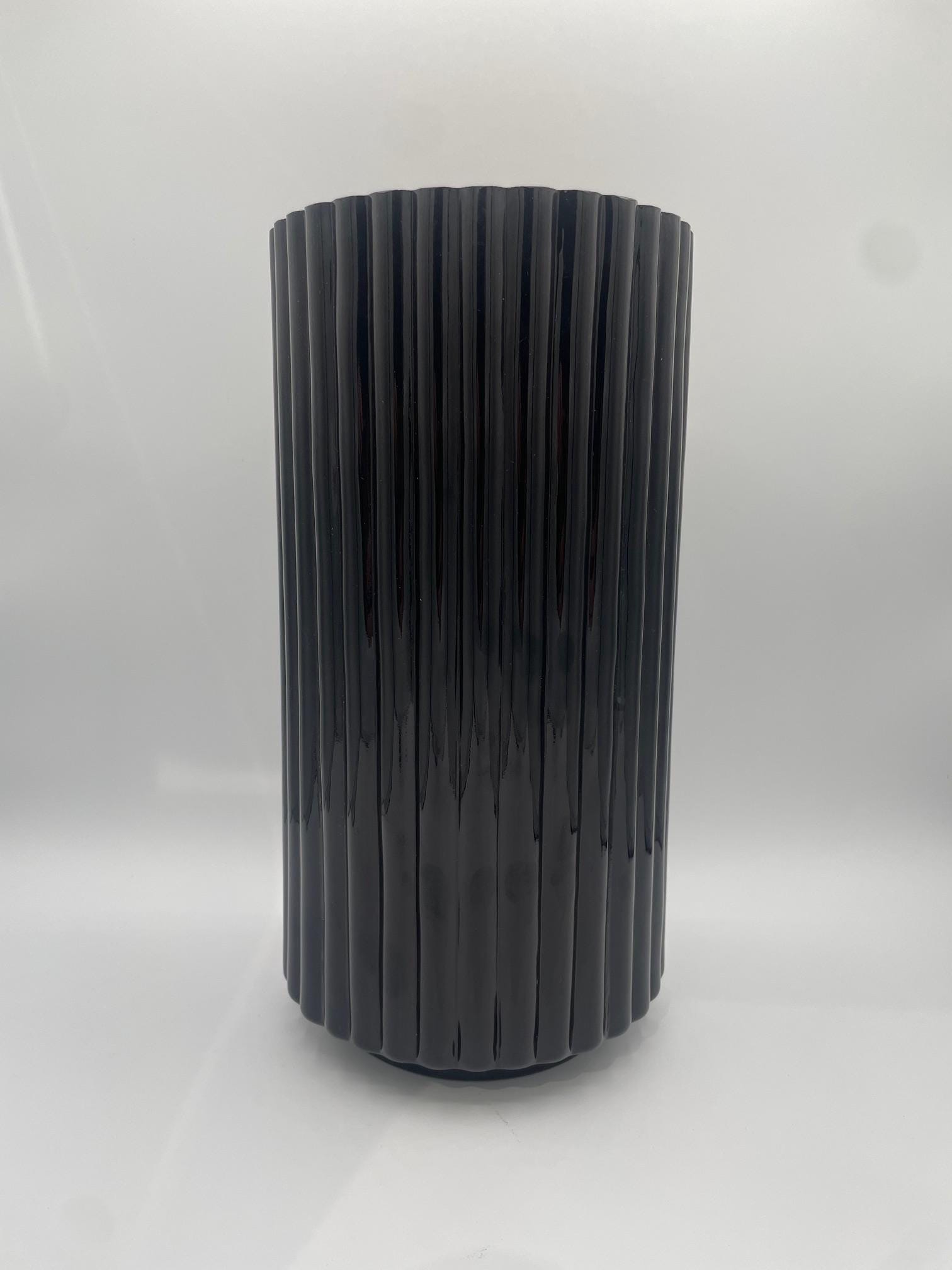Modern Ribbed Glass Vase | Minimalist Black or White Table Vase | Contemporary Home Decor Accent 12.5"x6" for vases, centerpieces, and home styling