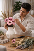 Dried Floral Arrangement, brown and pink florals and fillers, Ceramic vase, Boho Centerpiece for vases, centerpieces, and home styling