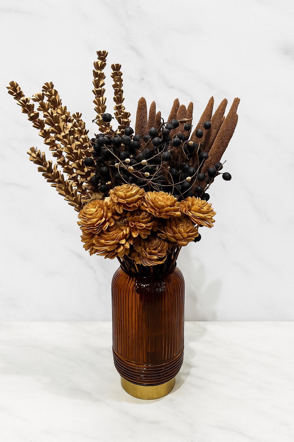 Tall Fall Centerpiece 36” | Berried & Bajra Stems in Amber Vase | Fall Decor for vases, centerpieces, and home styling