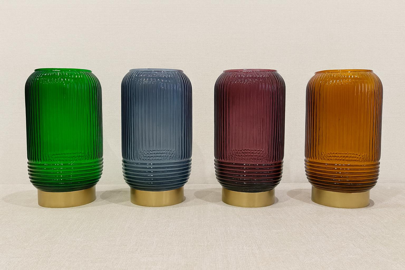 Ribbed Glass Vase with Gold Metal Base | Modern Colored Vase | Elegant Centerpiece Decor for vases, centerpieces, and home styling