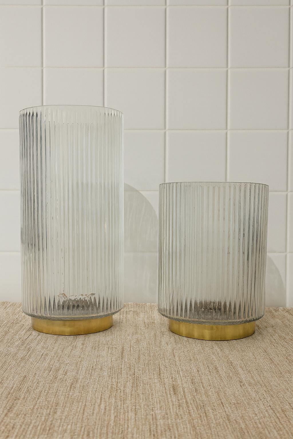 Ribbed Glass Vase with Gold Base | Modern Flower Vase | Tall Centerpiece Decor for vases, centerpieces, and home styling